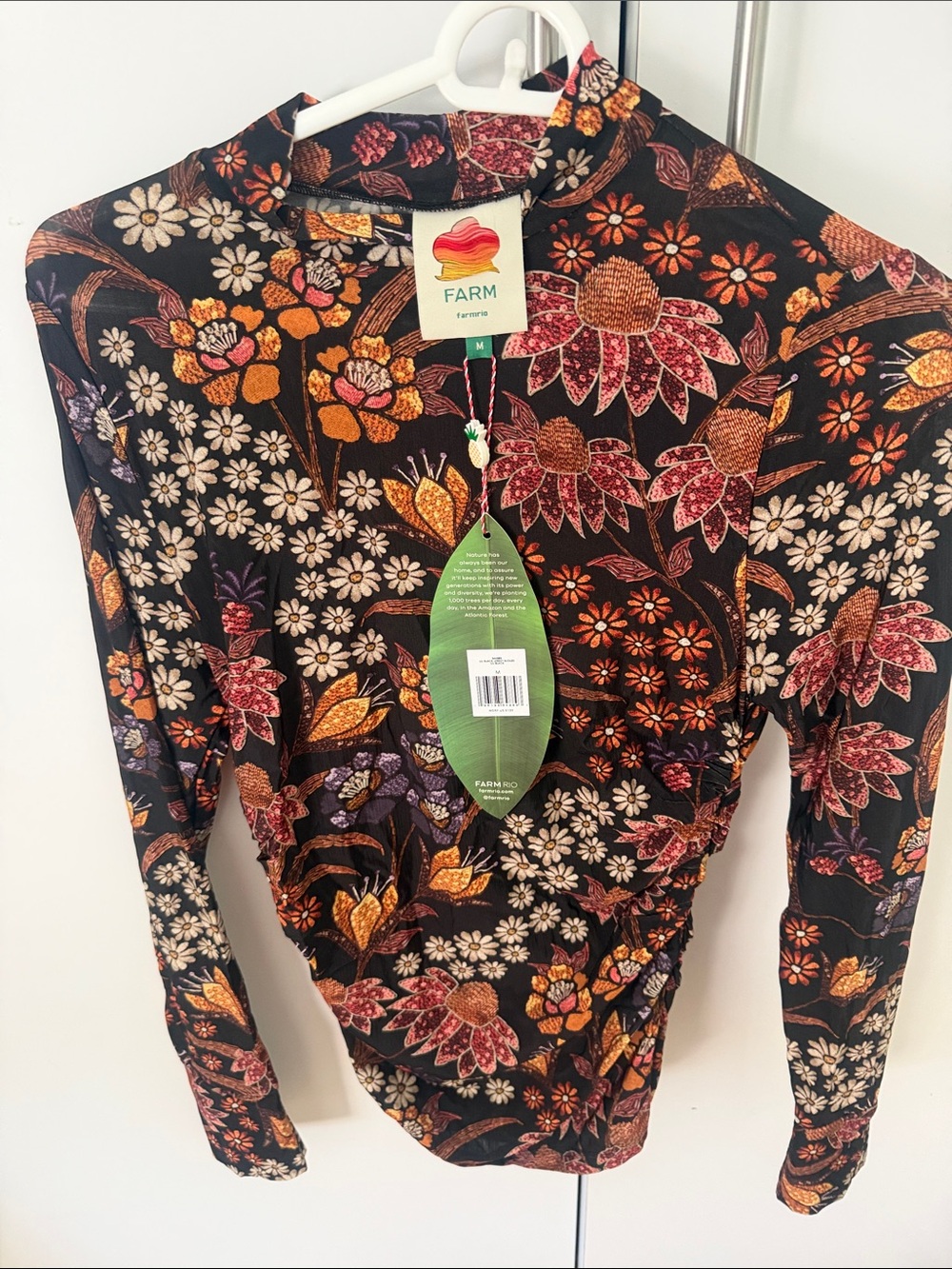 FARM Rio Black Lili Jersey Blouse, Size Medium